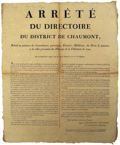 null HAUTE-MARNE. 1792. FÊTE DE LA FÉDÉRATION 14 Juillet 1790. « Arrêté du Directoire...