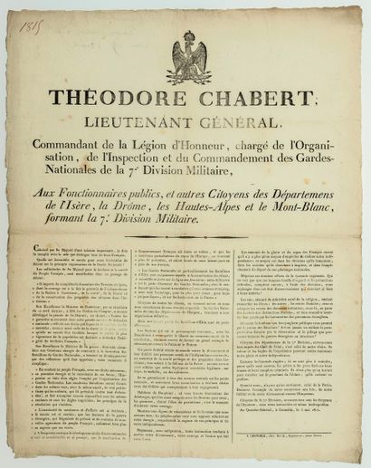 null CENT- JOURS. Retour de NAPOLÉON 1er. Quartier-Général à GRENOBLE le 5 Mai 1815....
