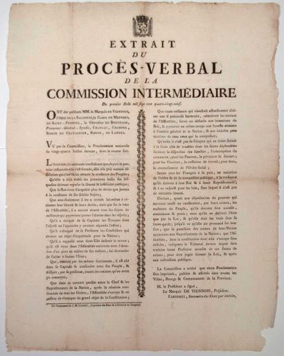 null RÉVOLUTION. 1789. DAUPHINÉ. « Extrait du Procès-verbal de LA COMMISSION INTERMÉDIAIRE...