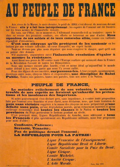 null (2nd VICTORY OF THE MARNE) PARIS June 1918. Appeal "TO THE PEOPLE OF FRANCE"...
