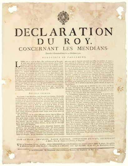null 1750. LANGUEDOC. BANNISSEMENT DES MENDIANTS. « Déclaration du ROY (Louis XV),...