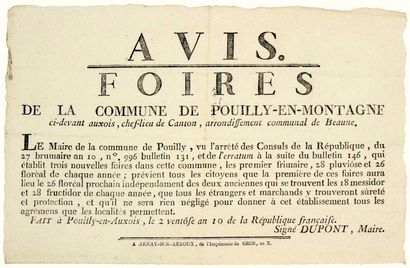 CÔTE-D’OR. 1802 « FOIRES de la Commune de...