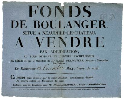 null 1824. YVELINES. BOULANGERIE. « Fonds de BOULANGER, situé à NEAUPHLE-LE-CHÂTEAU,...