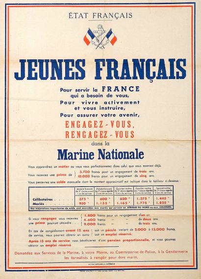 null (ARMISTICE 1940/42 for the MARINE.) FRENCH STATE. "YOUNG FRENCH to serve France...