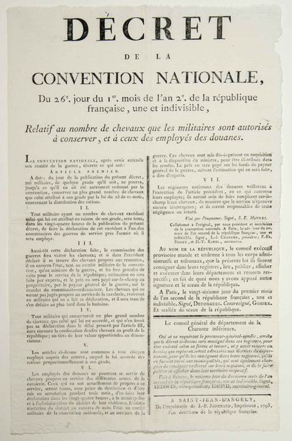 null DOUANE. CHEVAUX. 1793. « Décret de la Convention Nationale, du 26e jour du 1er...