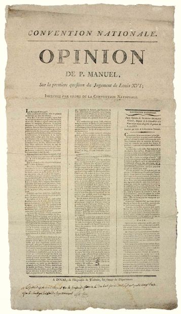 null 1793 (TRIAL OF KING LOUIS XVI). MANUEL (Pierre Louis) Conventional of PARIS....
