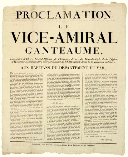 null VAR. 1814. EMPIRE. "THE VICE-AMIRAL GANTEAUME State Counselor, Extraordinary...
