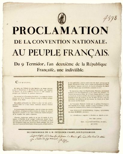 null 9 THERMIDOR AN 2. ARRESTATION D’HENRIOT LE MAIRE DE PARIS. Décret de la Convention...