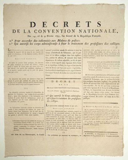 null POSTE AUX CHEVAUX. 1793. Décrets de la Convention Nationale des 14, 16 & 19...
