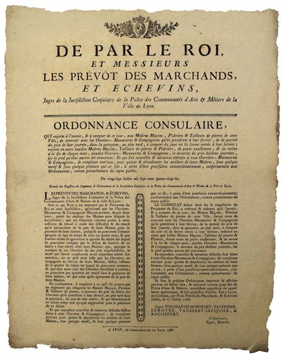 null LYONNAIS. 1786. « De par le Roi et Messieurs les PRÉVOT DES MARCHANDS et Échevins,...