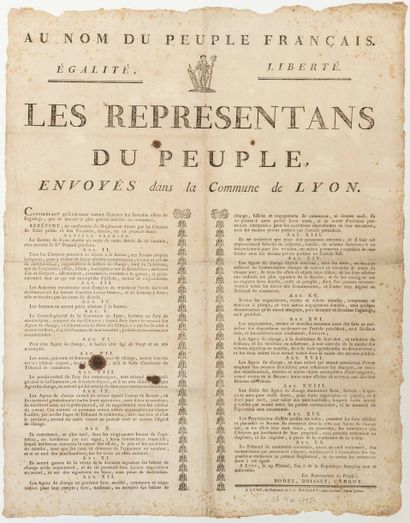 null RHÔNE. OUVERTURE DE LA BOURSE DE LYON, 1795. « Au nom du Peuple Français. Les...