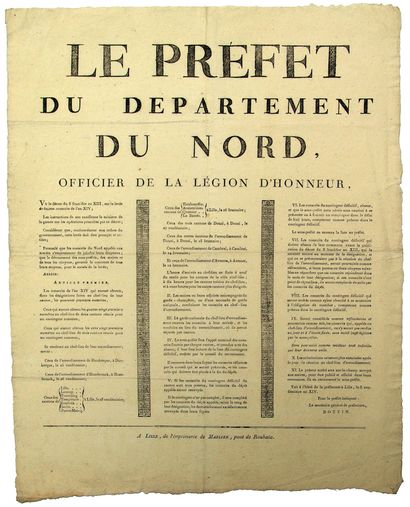null NORTH. 1805. EMPIRE. DRAWING OF LOTS OF THE CONSCRIPTS. Decree of the Prefect...
