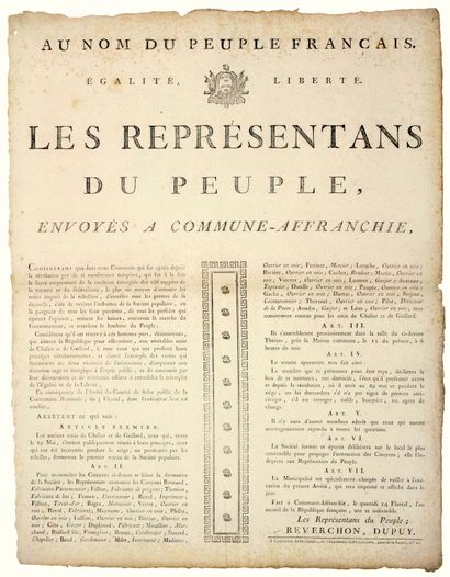 null RÉVOLTE DE LYON. 1794. REVERCHON & DUPUY « Les Représentants du Peuple, envoyés...