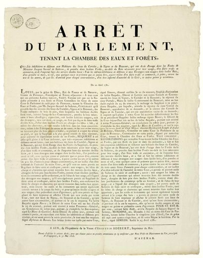null BOUCHES-DU-RHÔNE & VAR. 1782. WATERS & FORESTS. "Decree of the Parliament, holding...