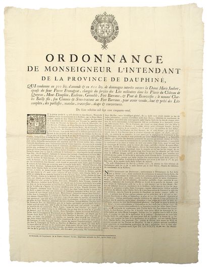 null DAUPHINÉ. 1759. “Ordonnance de Monseigneur l’Intendant de la Province de Dauphiné,...