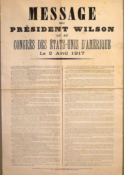 null ENTRÉE EN GUERRE DES ÉTATS-UNIS. 1917. « MESSAGE DU PRÉSIDENT WILSON lu au Congrès...