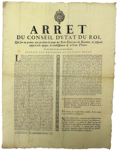 null DAUPHINÉ. 1788. STATES-GENERALS OF THE KINGDOM: "Decree of the State Council...