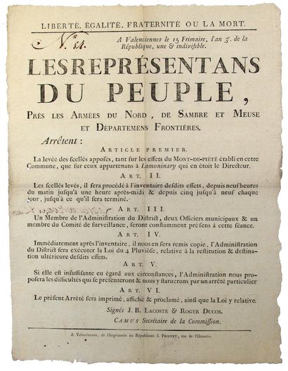 null VALENCIENNES (59), 15 Frimaire an 3 (5 Décembre 1794). J.B. LACOSTE & Roger...