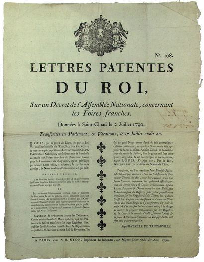 null FOIRES FRANCHES. 1790. “Lettres Patentes du Roi, sur un décret de l’Assemblée...