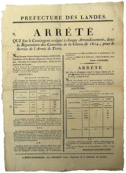 null 1813. LANDES - Decree of the Count of ANGOSSE Chamberlain of the Emperor, Prefect...