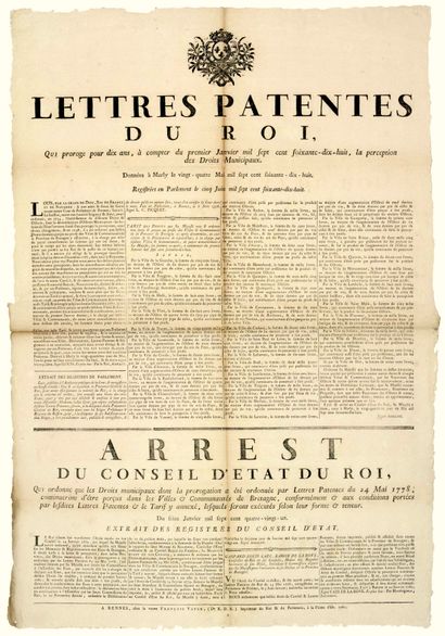 null BRETAGNE. 1778. “Lettres Patentes du ROI, qui proroge pour dix ans, à compter...
