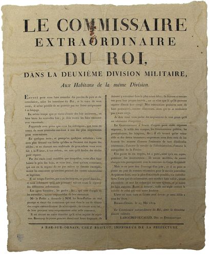 null MEUSE. 1814. BAR-SUR-ORNAIN (Nom révolutionnaire de BAR-LE-DUC), le 23 Mai 1814...