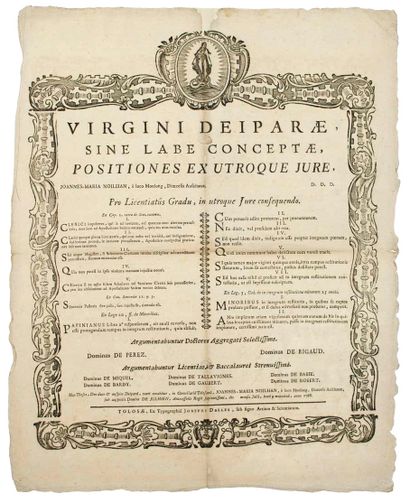 null TOULOUSE (31). 1738 – Affiche avec bel encadrement gravé sur bois et image de...