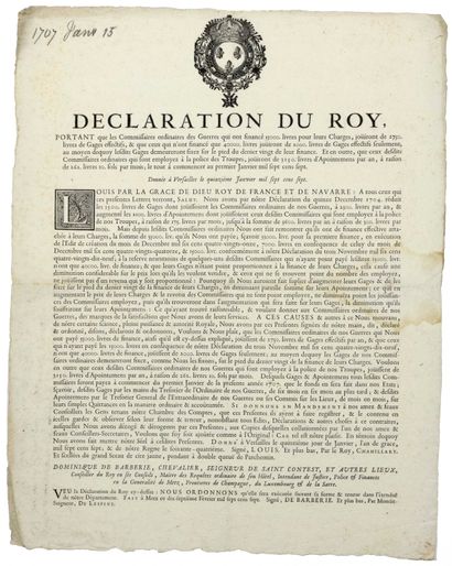 null 1707. METZ (57) . Déclaration du ROY LOUIS XIV, donnée à VERSAILLES le 15 Janvier...