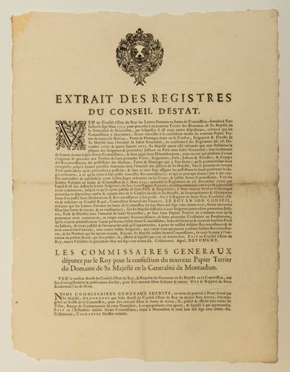 null NOUVEAU TERRIER DE LA GÉNÉRALITÉ DE MONTAUBAN 1736. Lettres patentes en forme...