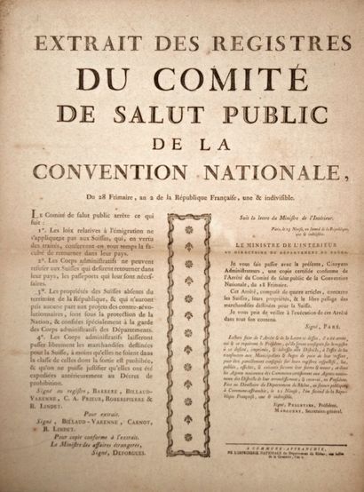 null LES SUISSES. 1793 : LE COMITÉ DE SALUT PUBLIC de la Convention Nationale arrête,...