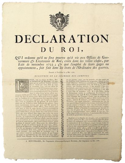 null 1766. GOVERNORS OF CLOSED CITIES. "Declaration of the King, which orders that...