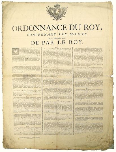 null FLANDRES. 1733. « Ordonnance du Roi concernant les MILICES, du 12 Novembre 1733....