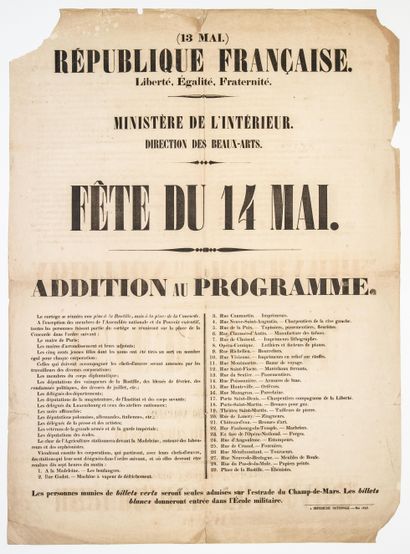 null PARIS « FÊTE du 14 Mai 1848, Addition au Programme. » « Ministère de l’Intérieur,...