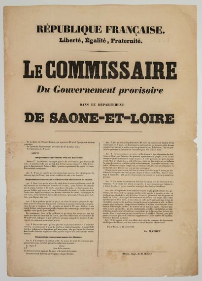 null SAONE-ET-LOIRE. Élection Législative du 23 Avril 1848. - MACON, le 13 avril...