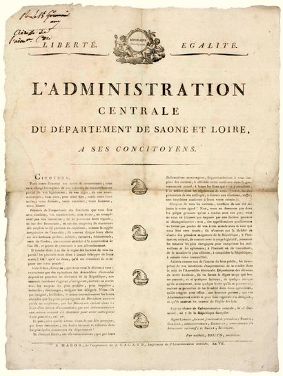 null SAÔNE-ET-LOIRE. 1799. "The Central Administration of the Department of SAÔNE-ET-LOIRE,...