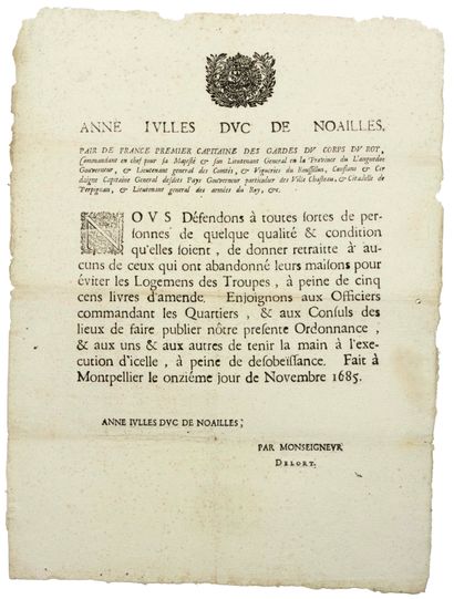 LANGUEDOC. 1685. « Anne Jules Duc de NOAILLES...