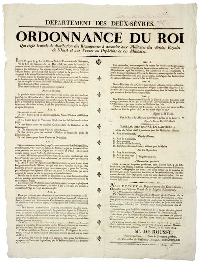 null DEUX-SÈVRES. 1824. ARMÉES ROYALES DE L’OUEST. « ORDONNANCE DU ROI qui règle...