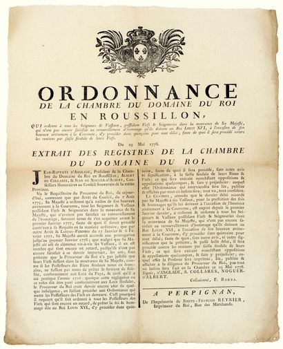 null ROUSSILLON. 1778. "Ordinance of the Chamber of the Domain of the KING in ROUSSILLON,...
