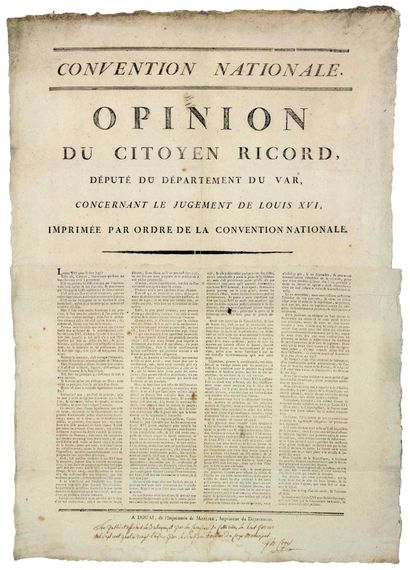 null 1793 (TRIAL OF KING LOUIS XVI). RICORD (Jean François) Conventionnel du VAR....