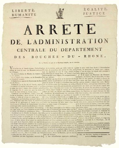 null AN 4. BOUCHES-DU-RHÔNE. 1796. NATIONAL PROPERTY . Decree of the Central Administration...