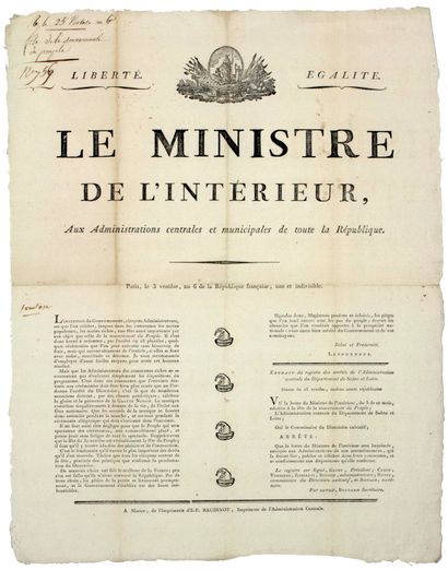 null SAÔNE-ET-LOIRE. 1798. FÊTE DE LA SOUVERAINETÉ DU PEUPLE. Lettre de LETOURNEUX...