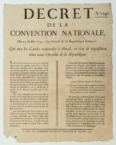 null CAVALERIE. 1793. « Décret de la CONVENTION NATIONALE, du 25 juillet 1793, qui...