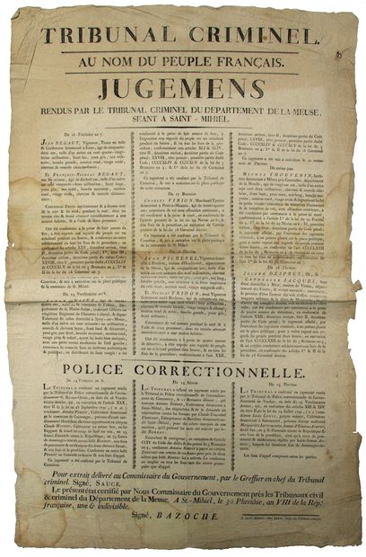 null MEUSE. 1800. JUDGMENTS rendered by the CRIMINAL TRIBUNAL of the Department of...