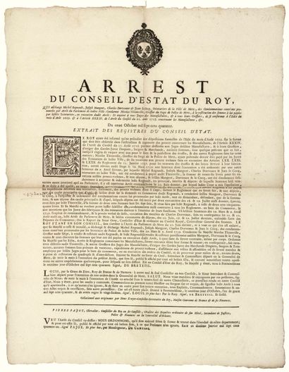 null METZ (57). 1741. MANUFACTURES. (LOIRET). “Arrest du Conseil d’État du ROI, qui...