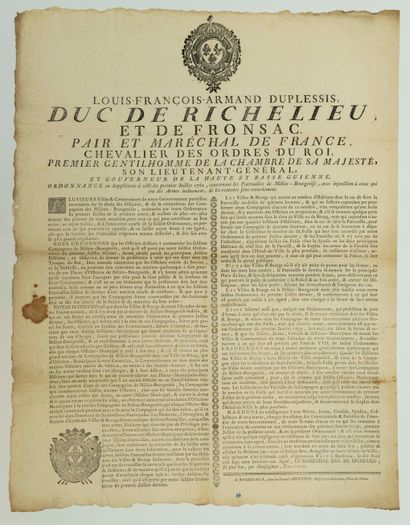 null LE MARÉCHAL DUC DE RICHELIEU. 1761. HAUTE & BASSE GUIENNE ; MILICE-BOURGEOISE....