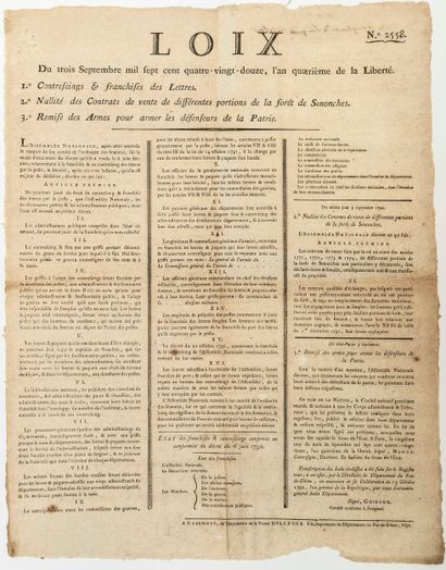 null POST. REVOLUTIONARY ARMY. 1792. EURE-ET-LOIR. PUY-DE-DÔME. "LAWS of September...