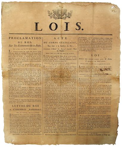 null ARIÈGE. 1792. "LAWS: Proclamation of King LOUIS XVI, on the Events of June 20,...