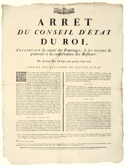 null AGRICULTURAL CALAMITY of 1785. BURGUNDY & BRESSE. "Decree of the King's Council...