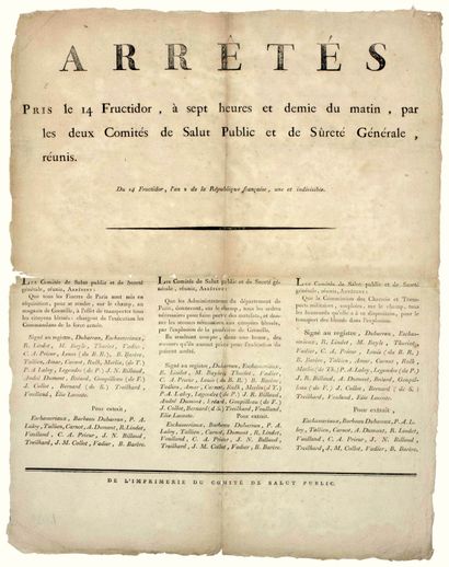 null PARIS. 1794. EXPLOSION DE LA POUDRIÈRE DE GRENELLE du 4 Fructidor An 2. “ARRÊTÉS...