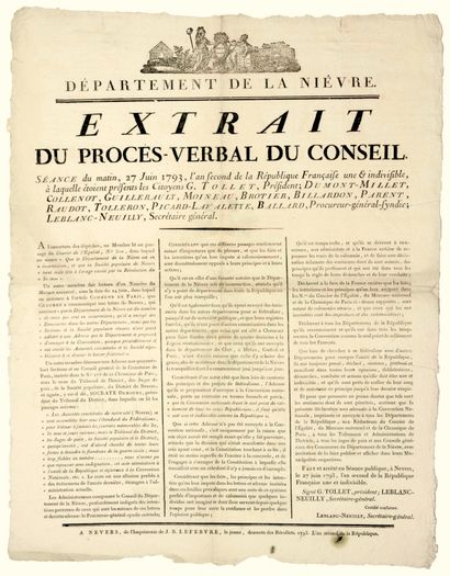 null 1793. (LA NIÈVRE N’EST PAS EN INSURRECTION.) Extrait du Procès-Verbal du Conseil...